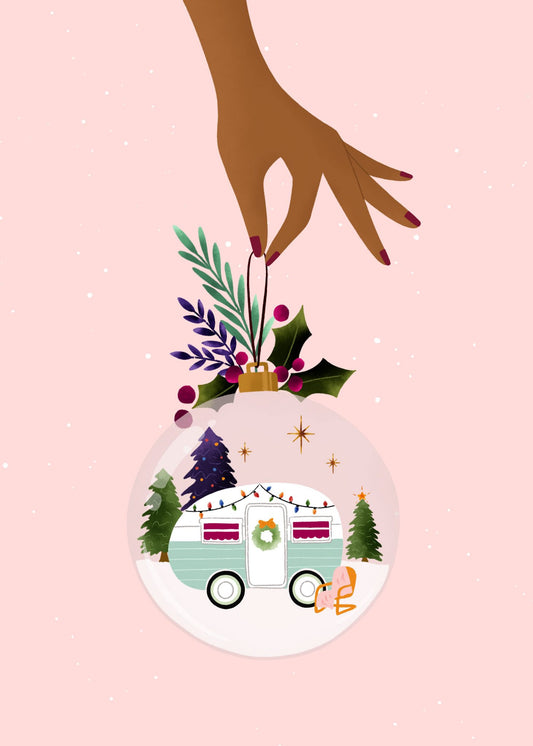 Christmas caravan bauble desktop, phone and tablet wallpaper