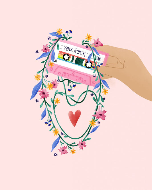 Floral cassette desktop, phone and tablet wallpaper
