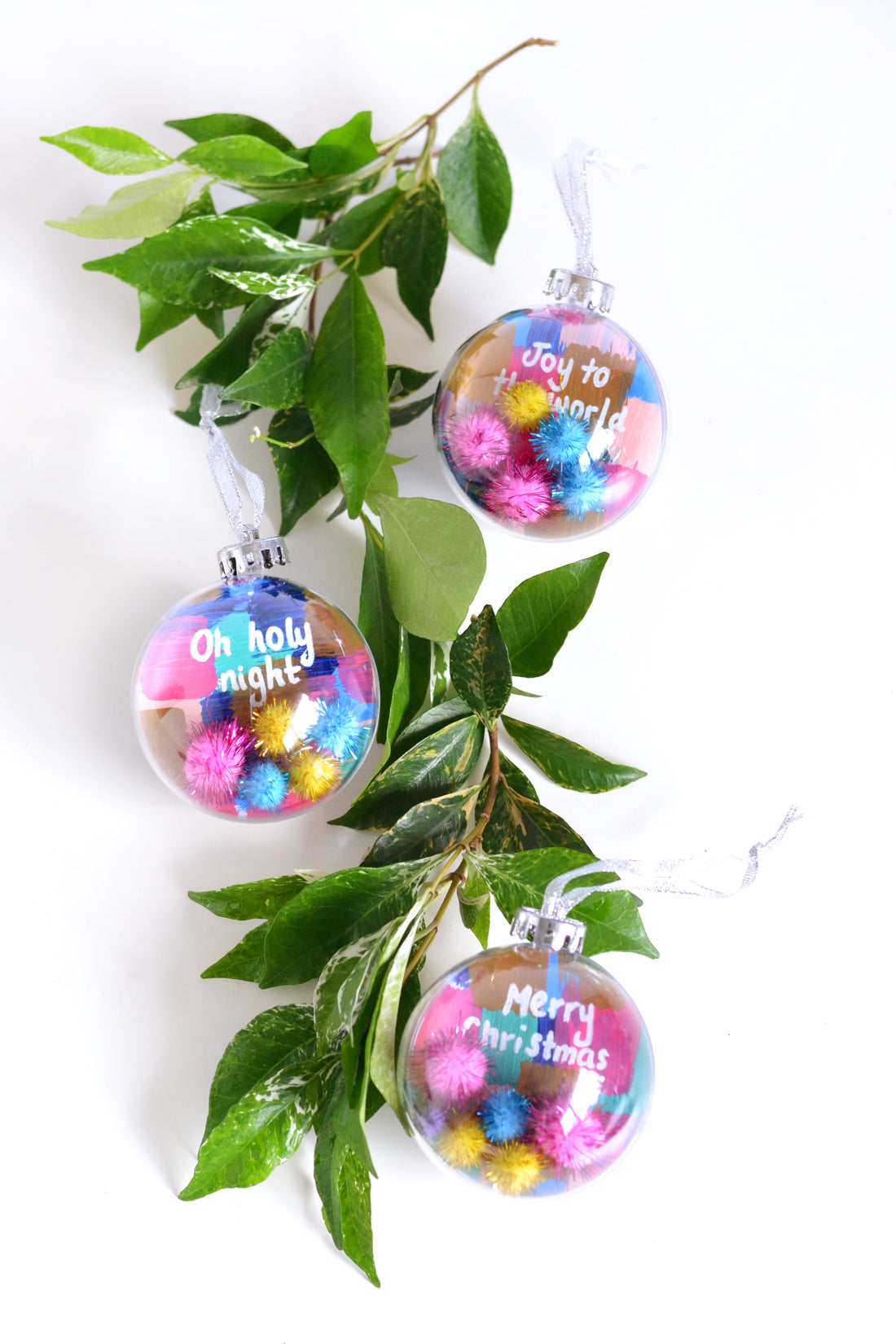 DIY pom pom Christmas baubles