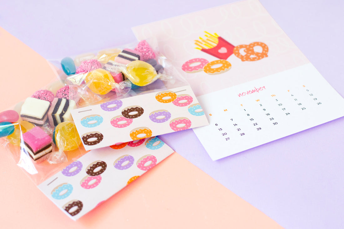 November printable calendar and donut treat bag toppers