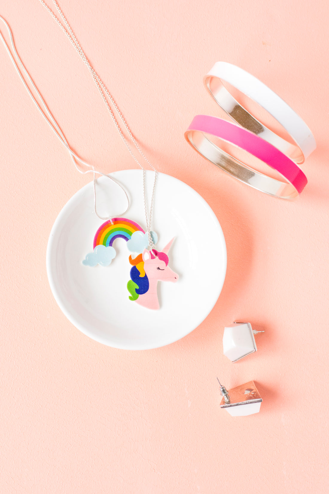 DIY shrink plastic rainbow necklaces