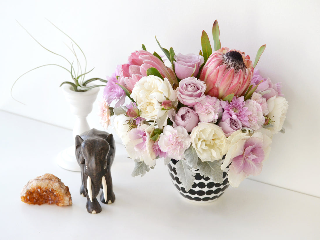 DIY spotted vase + floral arrangement with Lime Tree Bower