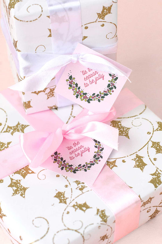 Printable holly wreath gift tags