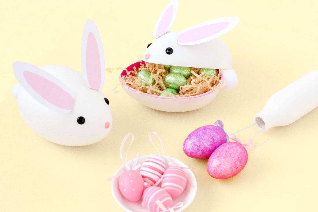DIY treat-filled plastic egg easter bunnies